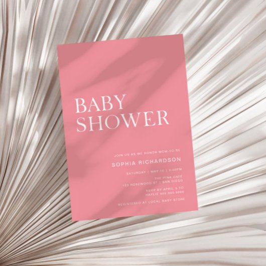 Rose Pink Minimalistisch Baby Dusche Einladung