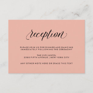 Rose Pink mit Schwarz-Kalligrafie Hochzeitsempfang Begleitkarte