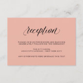 Rose Pink mit Schwarz-Kalligrafie Hochzeitsempfang Begleitkarte (Vorderseite)