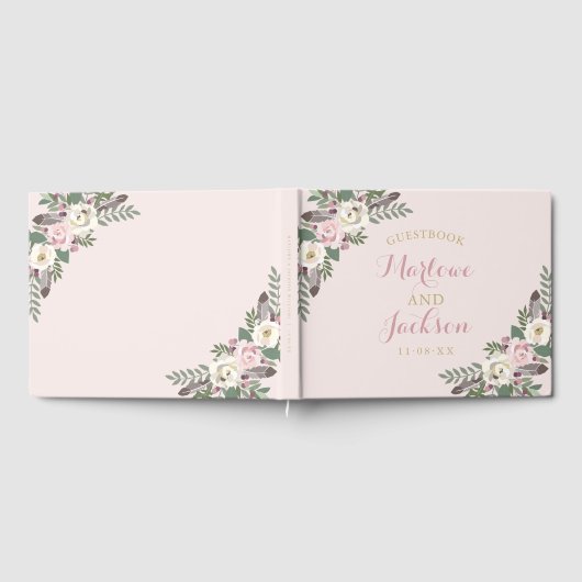Rose Pink Moody Floral Boho Hochzeit Gästebuch (Voll)