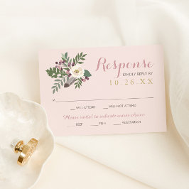 Rose Pink Moody Floral Boho Hochzeit RSVP Karte