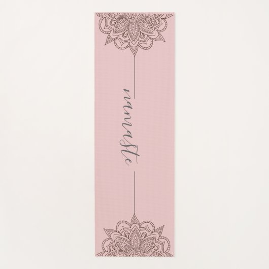 Rose Pink Namaste Script Mandala Yogamatte (Vorderseite)