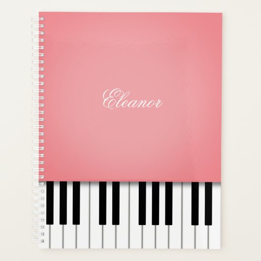 Rose Pink Piano Musik Tastatur individuell angepas Planer (Vorderseite)