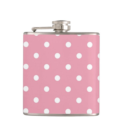 Rose Pink Polka Dot Flasche Flachmann (Vorderseite)