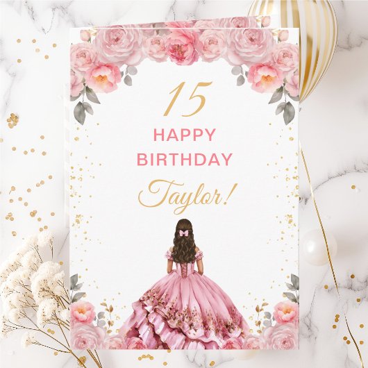 Rose Pink Princess Floral Happy Geburtstag Karte