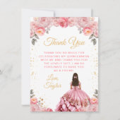 Rose Pink Prinzessin Floral Quinceñera Dankeskarte (Vorderseite)