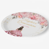 Rose Pink Prinzessin Floral Quinceñera Pappteller (Schrägansicht)
