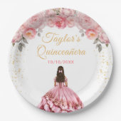 Rose Pink Prinzessin Floral Quinceñera Pappteller (Vorderseite)
