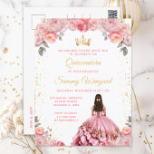Rose Pink Prinzessin Floral Quinceñera Postkarte