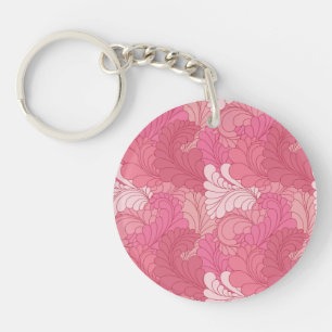 Rose Pink Retro Floral Paisley Feathers Schlüsselanhänger