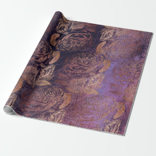 Rose Pink Rose Gold Metallic Floral Burgundy Plum Geschenkpapier