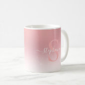 Rose Pink Shimmer Glitzer Girl Mit Monogramm Kaffeetasse (VorderseiteRechts)
