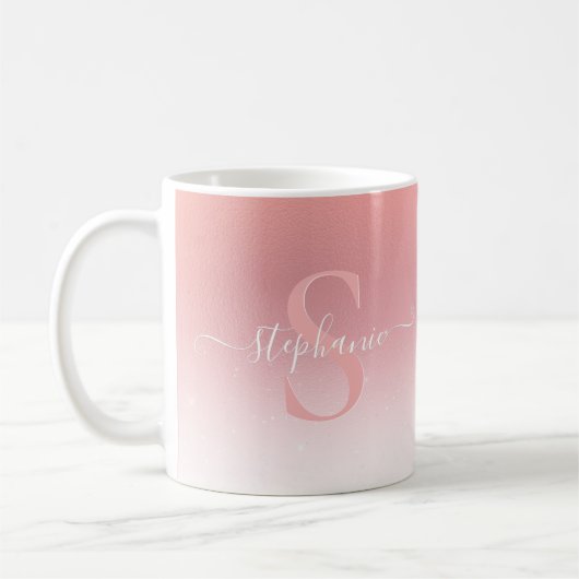 Rose Pink Shimmer Glitzer Girl Mit Monogramm Kaffeetasse (Links)