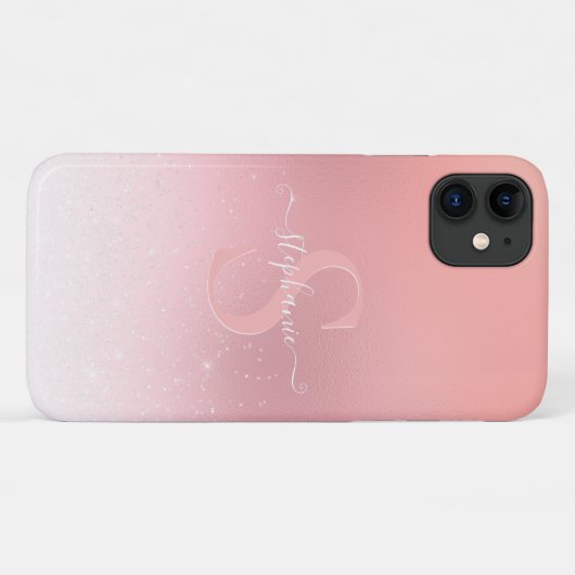 Rose Pink Shimmer Glitzer Sparkline Mit Monogramm Case-Mate iPhone Hülle (Rückseite (Horizontal))