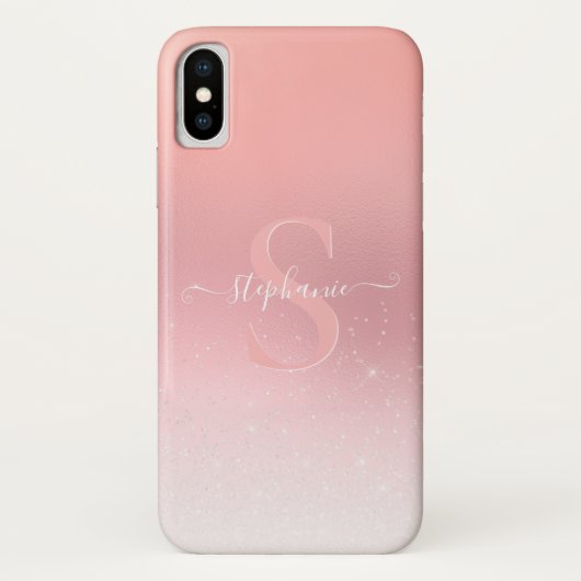Rose Pink Shimmer Glitzer Sparkline Mit Monogramm Case-Mate iPhone Hülle (Rückseite)