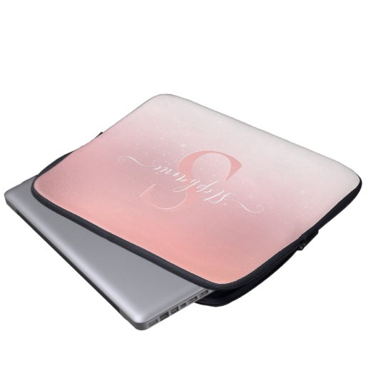 Rose Pink Shimmer Glitzer Sparkline Mit Monogramm Laptopschutzhülle (Vorne Knopf)