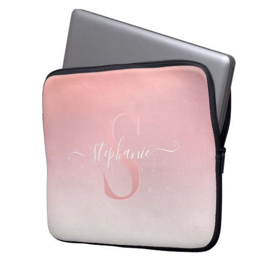 Rose Pink Shimmer Glitzer Sparkline Mit Monogramm Laptopschutzhülle (Vorderseite Links)
