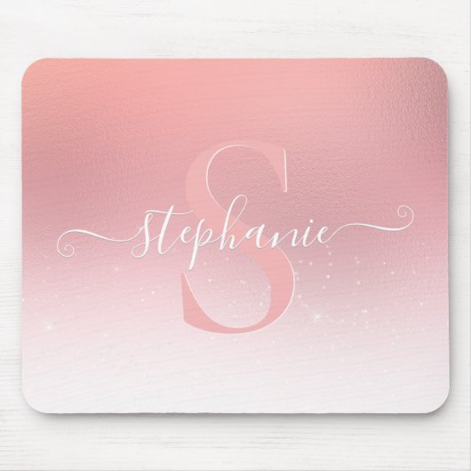 Rose Pink Shimmer Glitzer Sparkline Mit Monogramm Mousepad (Vorne)