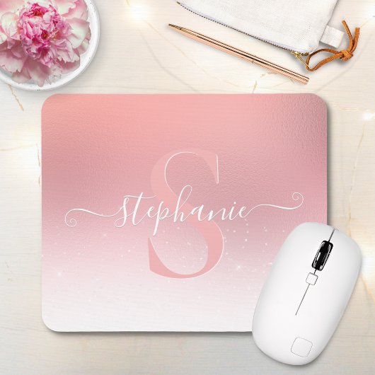 Rose Pink Shimmer Glitzer Sparkline Mit Monogramm Mousepad