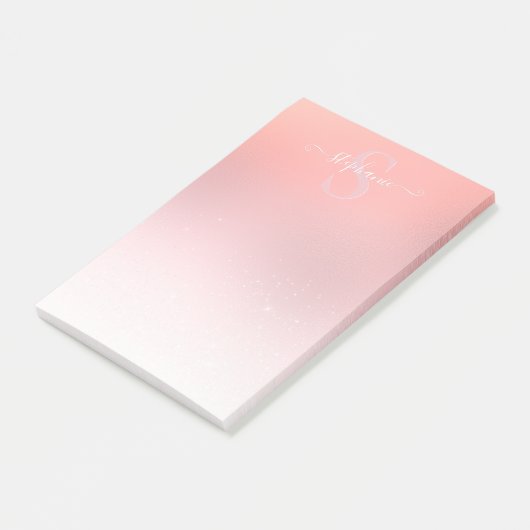 Rose Pink Shimmer Glitzer Sparkline Mit Monogramm Post-it Klebezettel (angewinkelt)