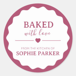 Rose Pink Simple Baked With Love Scallop Sticker