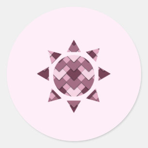 Rose Pink Square und Diamond Harlequin Sun Runder Aufkleber