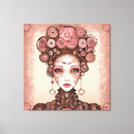 ROSE PINK STEAMPUNK KÜNFTIGE FANTASY PORTRAIT FRAU LEINWANDDRUCK