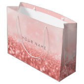 Rose Pink Sweet 16. Glitzer Wedding Bridal Große Geschenktüte (Rückseite Schrägansicht)