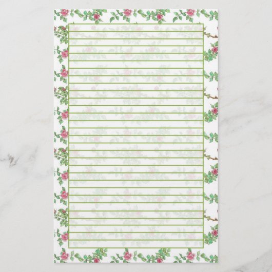 Rose Pink Tee Aquarell Blume Liniert Briefpapier (Vorderseite)