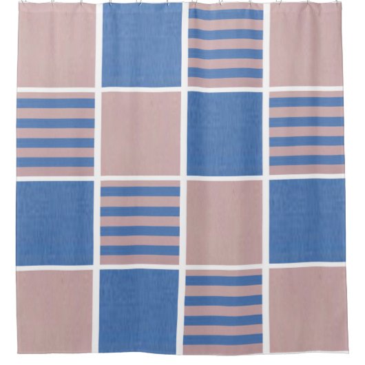 Rose Pink und Serenity Baby Blue Squares Duschvorhang (Vorderseite)