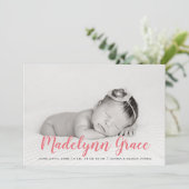 Rose Pink Watercolor Girl Foto Geburtsankündigung Einladung (Stehend Vorderseite)