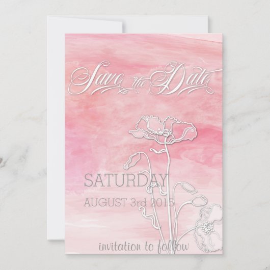 ROSE PINK WATERCOLOR POPPIES SAVE THE DATE (Vorderseite)
