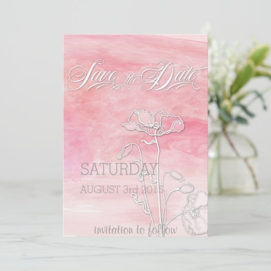 ROSE PINK WATERCOLOR POPPIES SAVE THE DATE (Stehend Vorderseite)