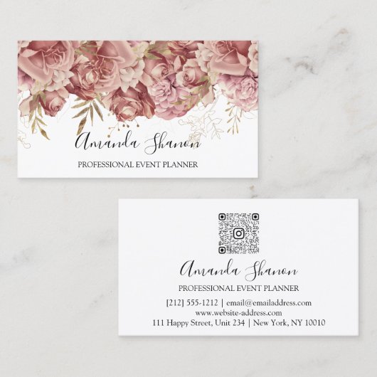 Rose Pink White Event Planner QR CODE Logo Visitenkarte (Vorne/Hinten)