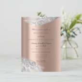 Rose Pink White Sweet 16. Bridal Silver Gray Einladung (Stehend Vorderseite)