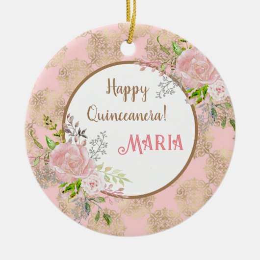 Rose Pinselstrich Quinceanera Keramik Ornament (Vorne)