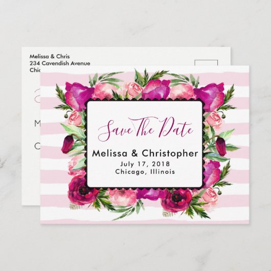 Rose & Poppy Blumensträuße speichern das Datum Ankündigungspostkarte (Vorne/Hinten)