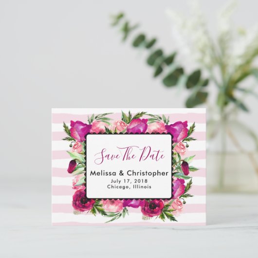Rose & Poppy Blumensträuße speichern das Datum Ankündigungspostkarte (Stehend Vorderseite)