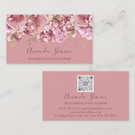 Rose Powder Blume Glam Event Planner QRCODE Visitenkarte (Vorne/Hinten)
