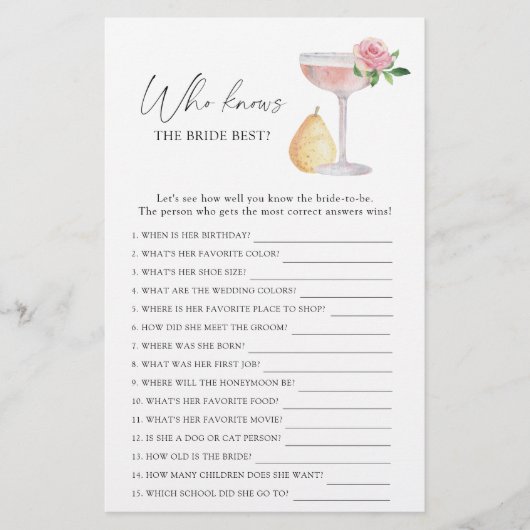 Rose Prosecco - Wer kennt das beste Brautspiel (Vorderseite)