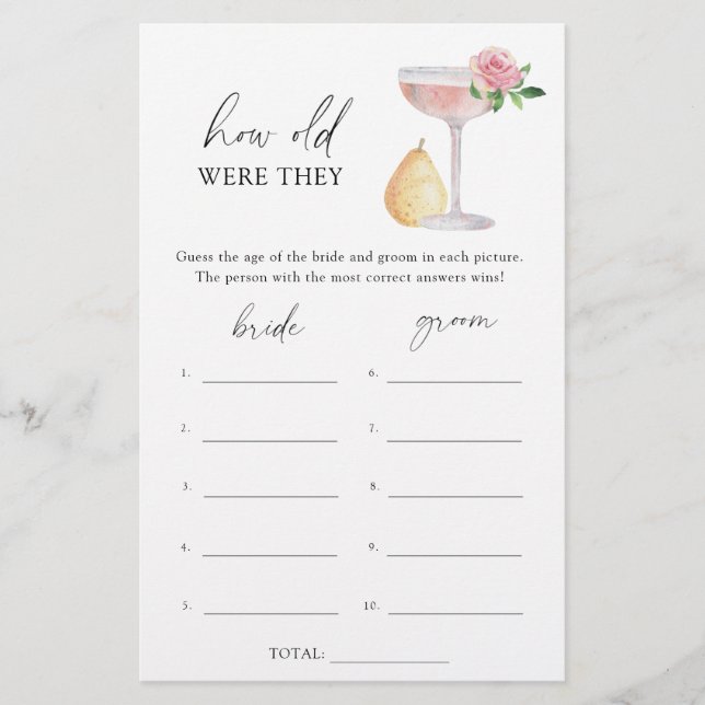 Rose Prosecco - Wie alt waren sie Brautspiel (Vorderseite)
