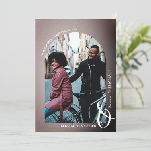 Rose QR Code Foto Hochzeit Save The Date (Stehend Vorderseite)