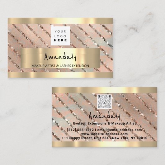 Rose QR CODE Logo Metallische Visitenkarte (Vorne/Hinten)