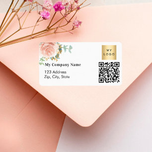 Rose QR-Geschäftslogo Rücksendeadresse Adressaufkleber