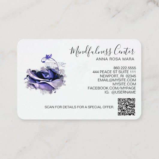 *~* ROSE QR Meditation Reiki Yoga Floral Blume Visitenkarte (Rückseite)
