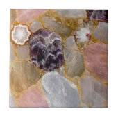 Rose Quartz, Amethyst, Weiße Geode, Edelsteindruck Fliese (Vorderseite)