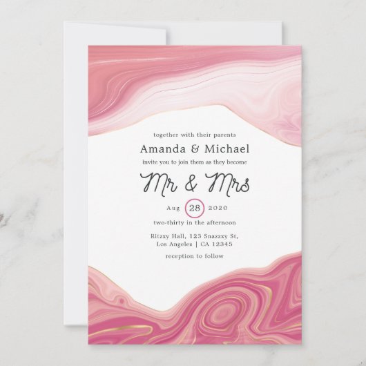 Rose Quartz and Blush Strata Mr. and Mrs. Wedding Einladung (Vorderseite)