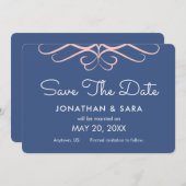 Rose Quartz auf Denim Blue, Elegant Save the Date (Vorne/Hinten)