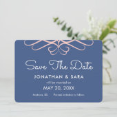 Rose Quartz auf Denim Blue, Elegant Save the Date (Stehend Vorderseite)