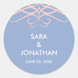 Rose Quartz & Blue, elegante Personalisierte Hochz Runder Aufkleber